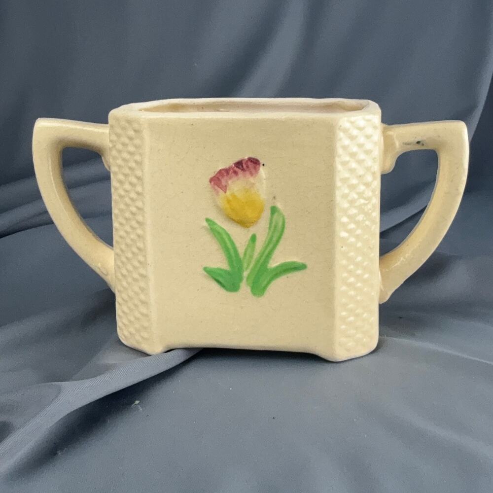 Vintage Japan Hand Painted Sugar Bowl Floral Tulip Motif Two Handles